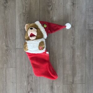 21" VINTAGE‎ LIGHT BROWN TEDDY BEAR CHRISTMAS STOCKING RED PLUSH TESTED